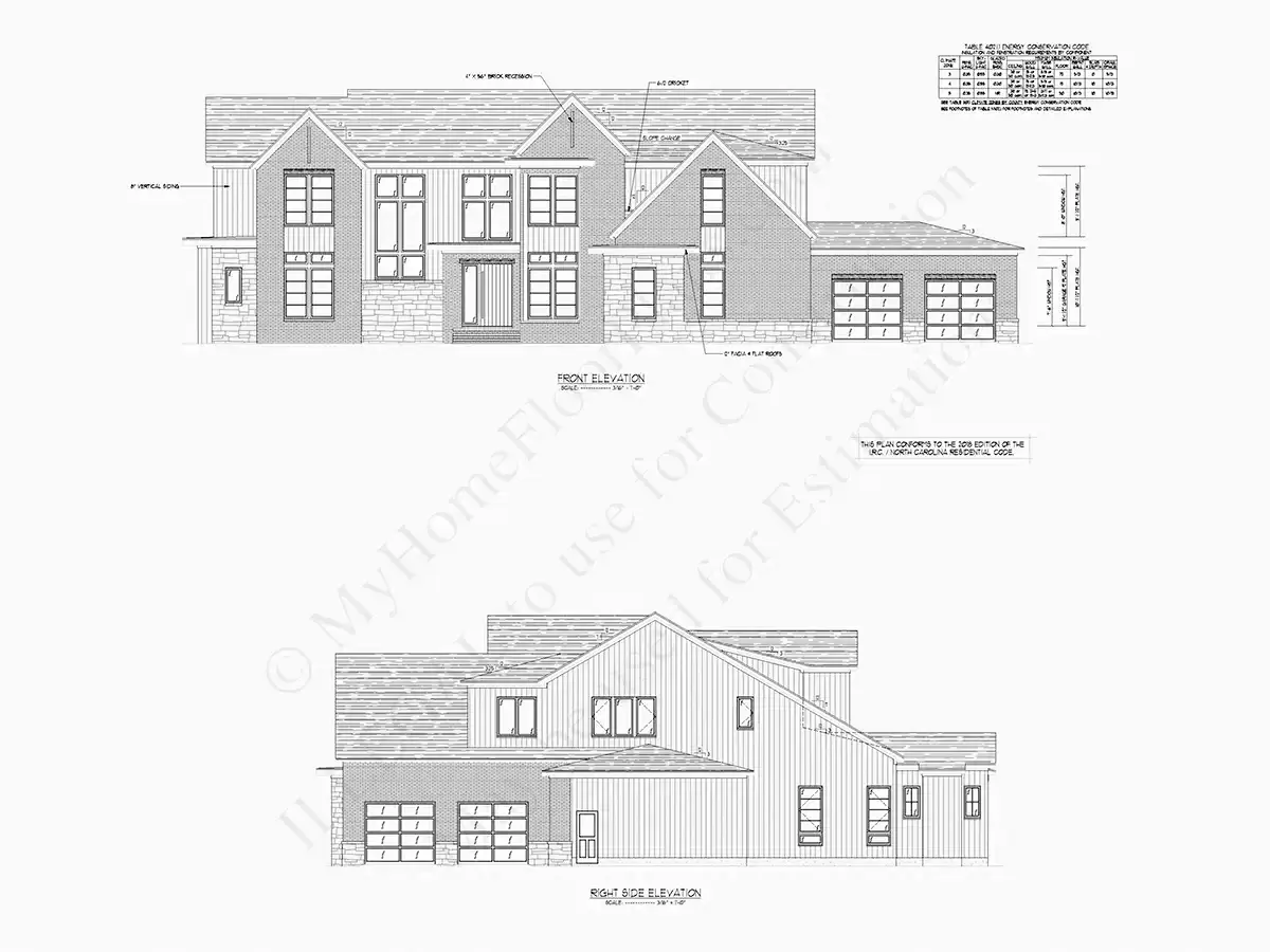 Exterior Elevations 7 – 2-Story House Plan 6261 ft²: 4 Beds, Home Office, 5.5 Baths, Open Floor Plan, 4-Car Garage — 93555R