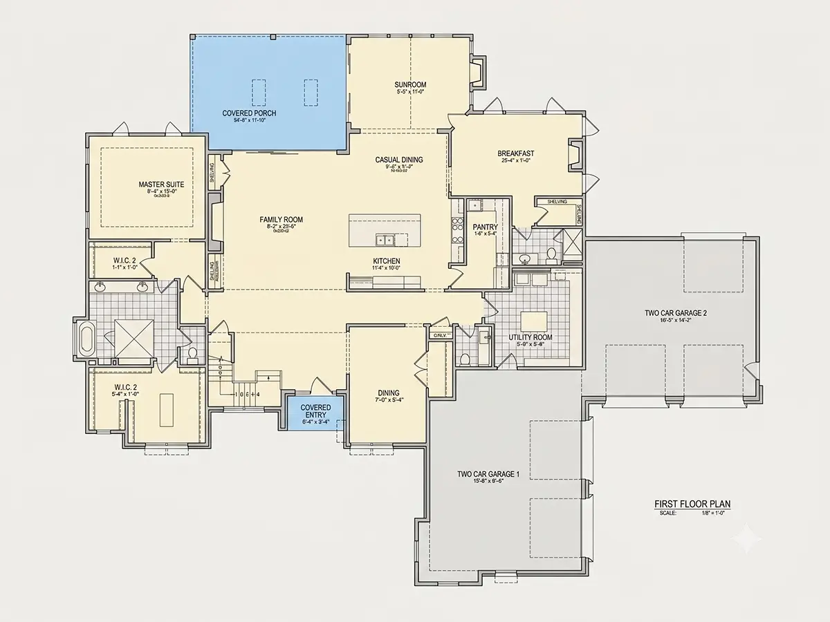 Main Floor 9 – 2-Story House Plan 6261 ft²: 4 Beds, Home Office, 5.5 Baths, Open Floor Plan, 4-Car Garage — 93555R