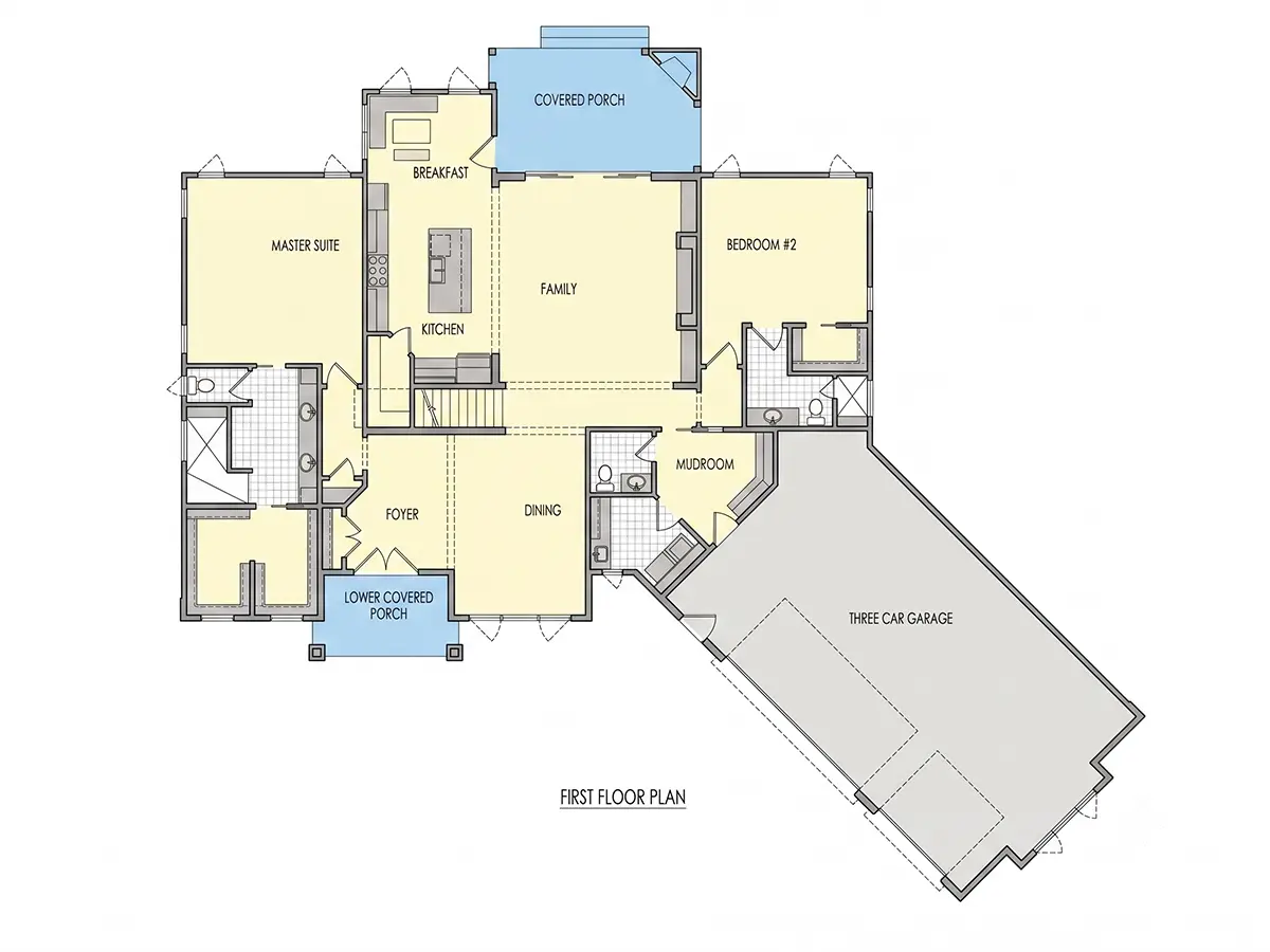 Main Floor 11 – 2-Story House Plan 5204 ft²: 5 Beds, Home Office, 4.5 Baths, Open Floor Plan, 3-Car Garage — 22009R