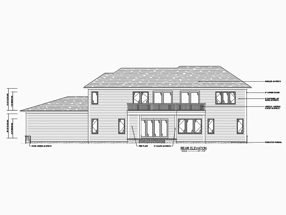 Exterior Elevations 10 – 2-Story House Plan 5204 ft²: 5 Beds, Home Office, 4.5 Baths, Open Floor Plan, 3-Car Garage — 22009R
