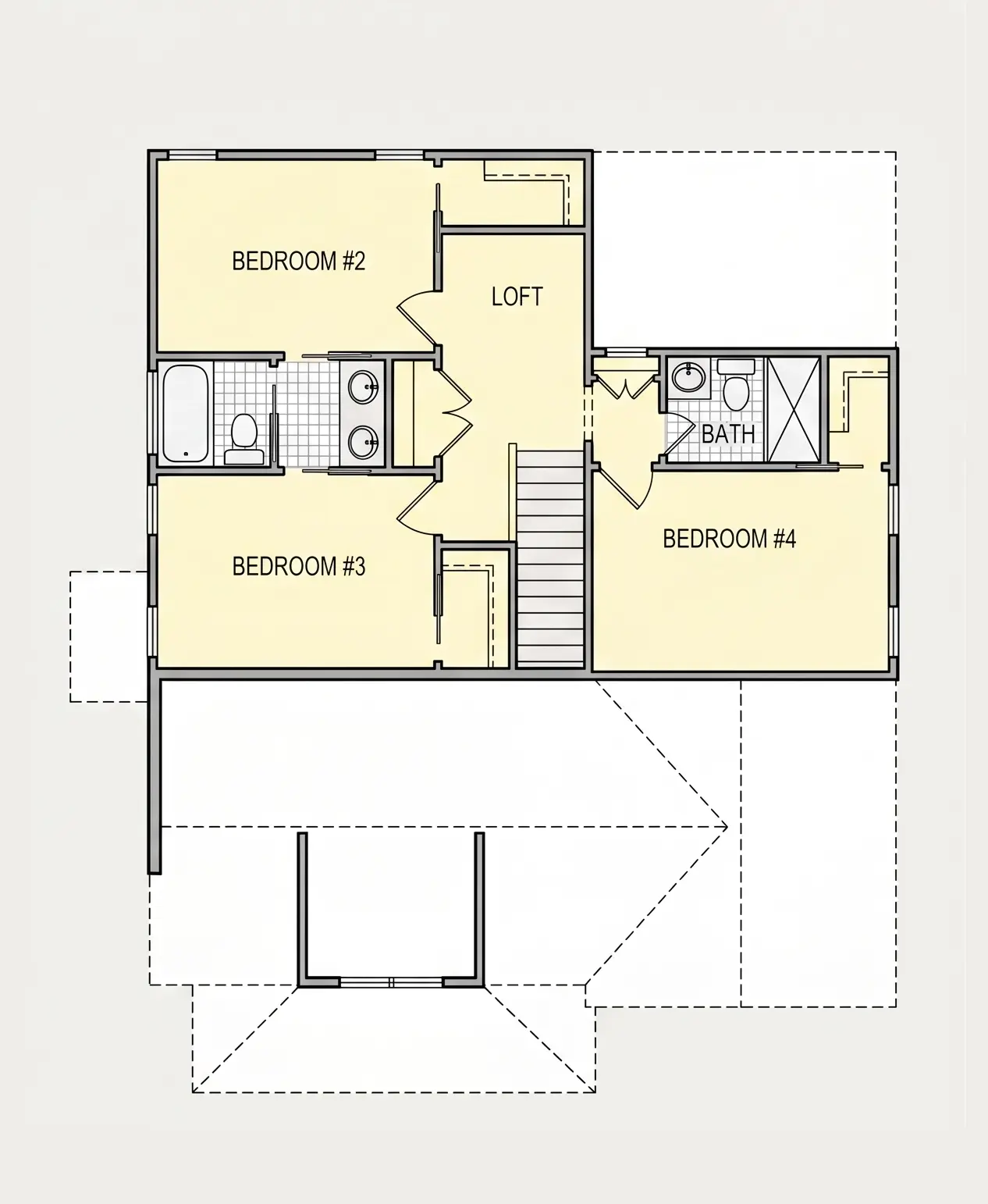 Second Floor 14 – 1.5-Story House Plan 1945 ft²: 4 Beds, 3.5 Baths, Open Floor Plan, without Garage — 89622R