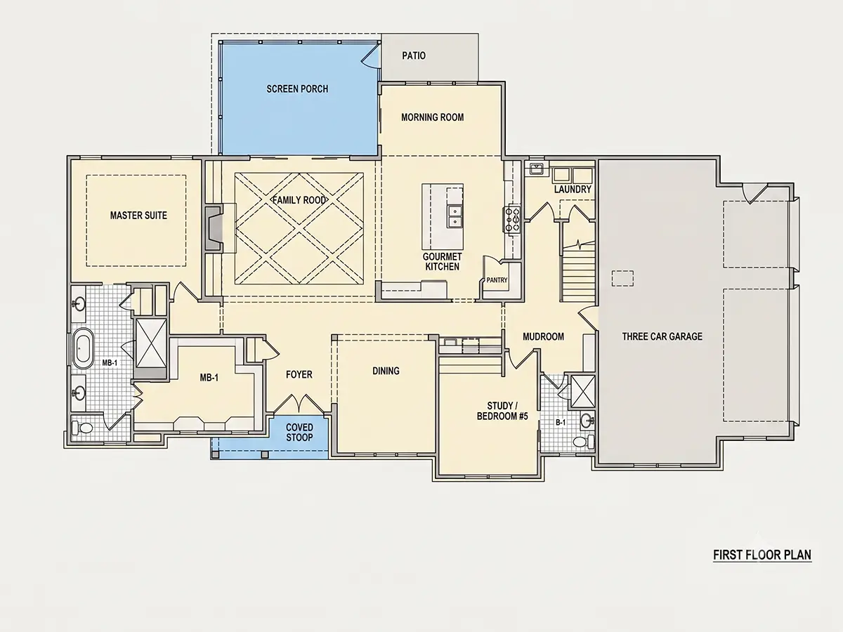 Main Floor 10 – 2-Story House Plan 4200 ft²: 4 Beds, Home Office, 5 Baths, Open Floor Plan, 3-Car Garage — 52212R