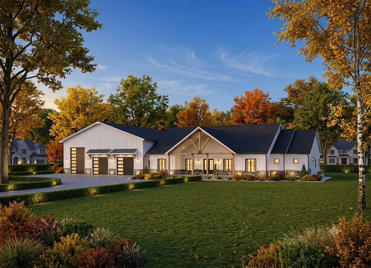 1-Story House Plan 4038 ft²: 3 Beds, Home Office, 4.5 Baths, Open Floor Plan, 3-Car Garage