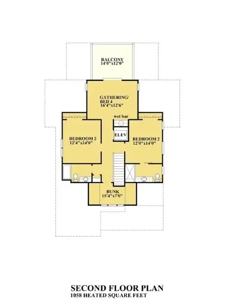 Second Floor 13 – 3-Story House Plan 2789 ft²: 4 Beds, 3.5 Baths, Open Floor Plan, 2-Car Garage — 10609R