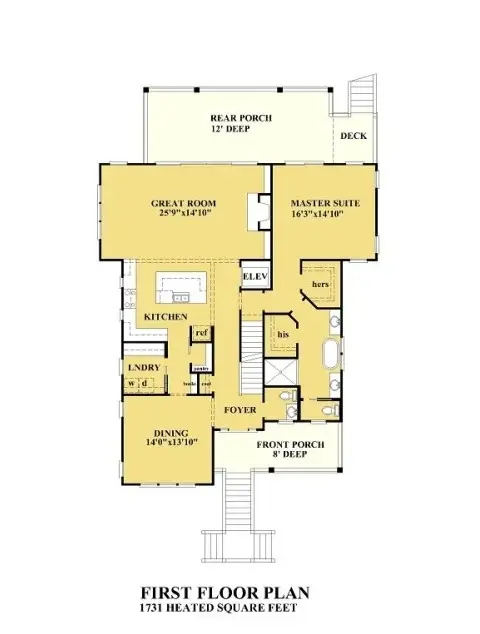 Main Floor 12 – 3-Story House Plan 2789 ft²: 4 Beds, 3.5 Baths, Open Floor Plan, 2-Car Garage — 10609R