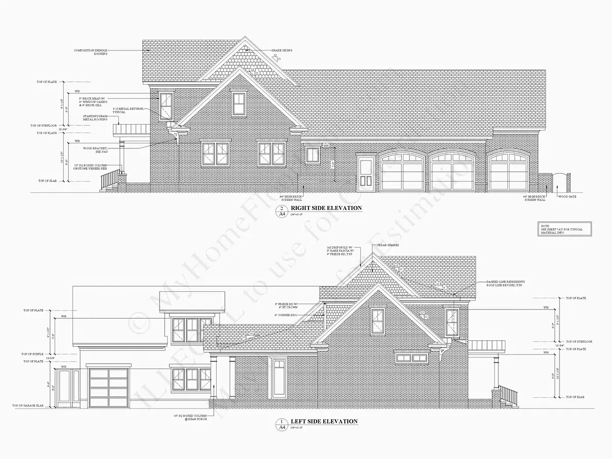 Exterior Elevations 7 – 2-Story House Plan 4500 ft²: 4 Beds, Home Office, 4 Baths, Open Floor Plan, 4-Car Garage — 12065R