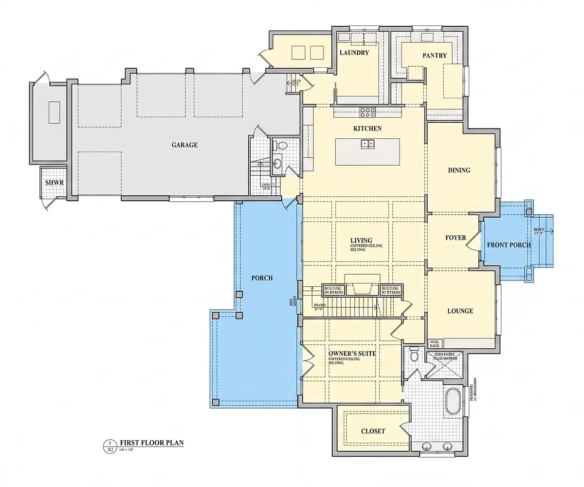 Main Floor 8 – 2-Story House Plan 4500 ft²: 4 Beds, Home Office, 4 Baths, Open Floor Plan, 4-Car Garage — 12065R