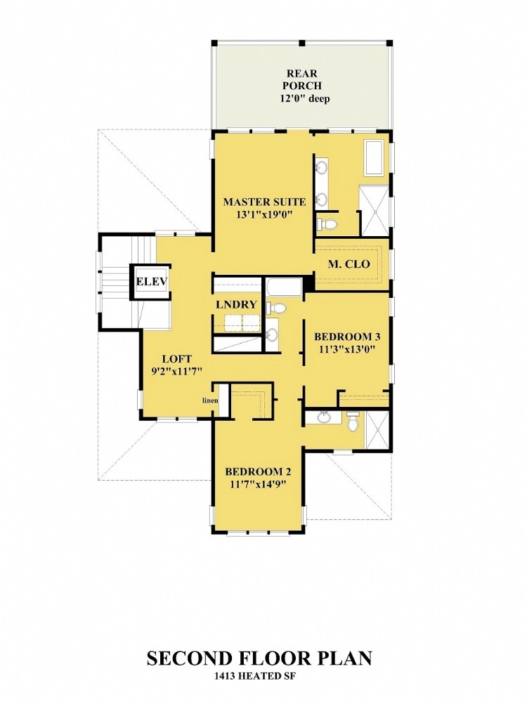 Second Floor 11 – 3-Story House Plan 3275 ft²: 4 Beds, Home Office, 4.5 Baths, Open Floor Plan, 4-Car Garage — 34940R