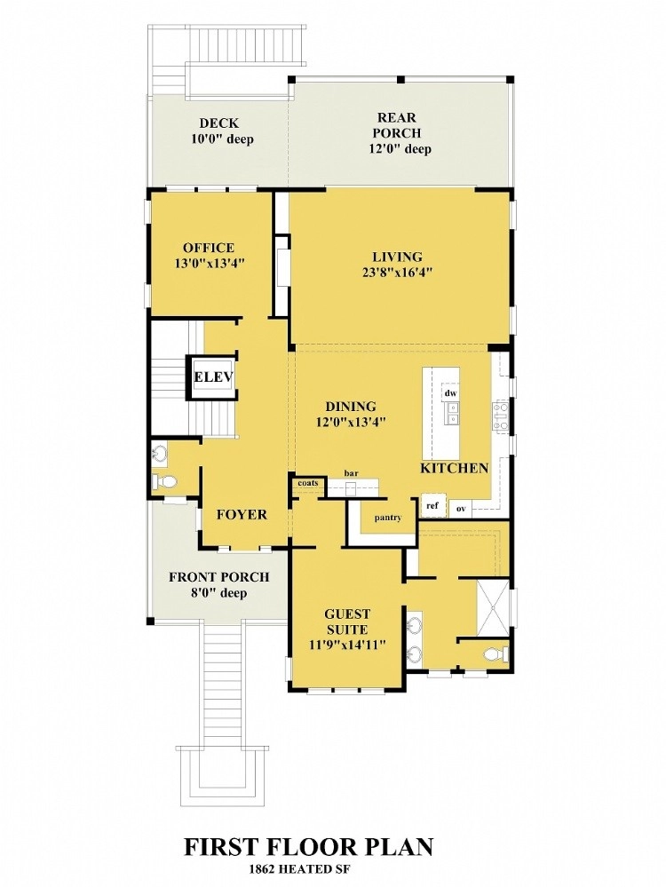 Main Floor 10 – 3-Story House Plan 3275 ft²: 4 Beds, Home Office, 4.5 Baths, Open Floor Plan, 4-Car Garage — 34940R