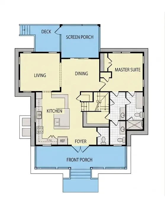 Main Floor 22 – 1.5-Story House Plan 1695 ft²: 4 Beds, 3.5 Baths, without Garage — 82275R