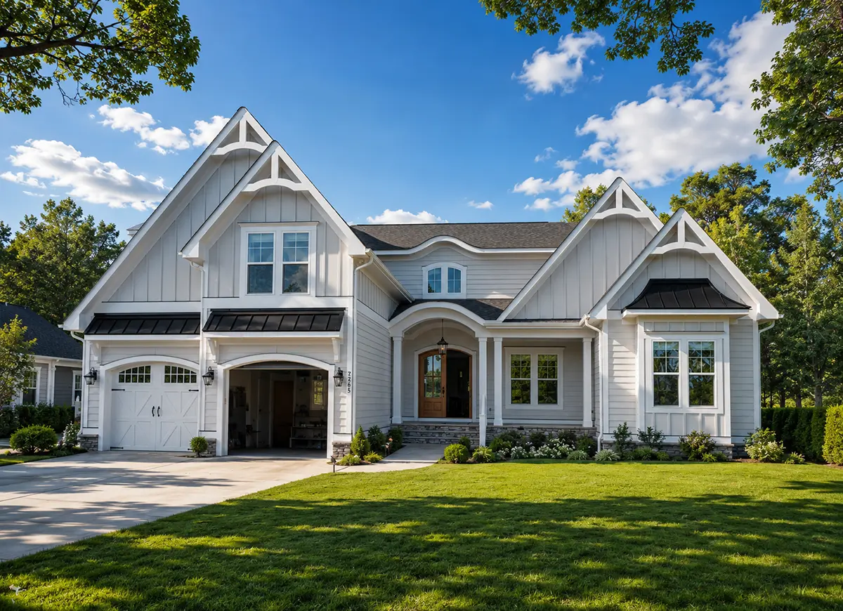 Main Images 2 – 1.5-Story House Plan 3371 ft²: 3 Beds, Home Office, 3.5 Baths, Open Floor Plan, 2-Car Garage — 90504R
