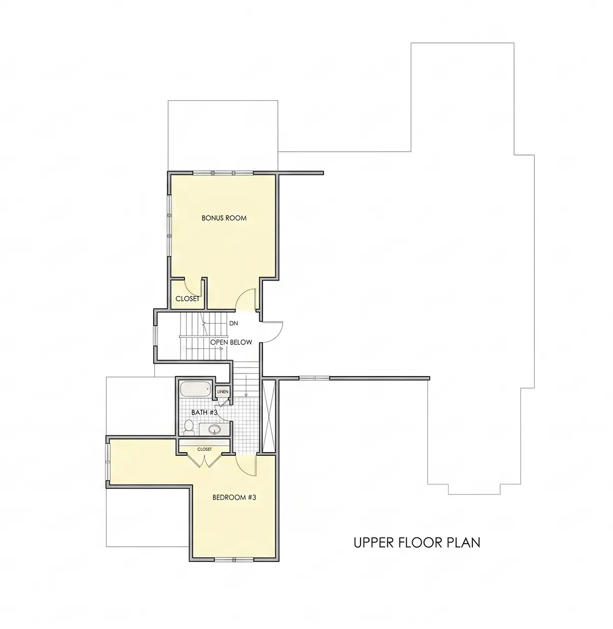 Second Floor 17 – 1.5-Story House Plan 3371 ft²: 3 Beds, Home Office, 3.5 Baths, Open Floor Plan, 2-Car Garage — 90504R