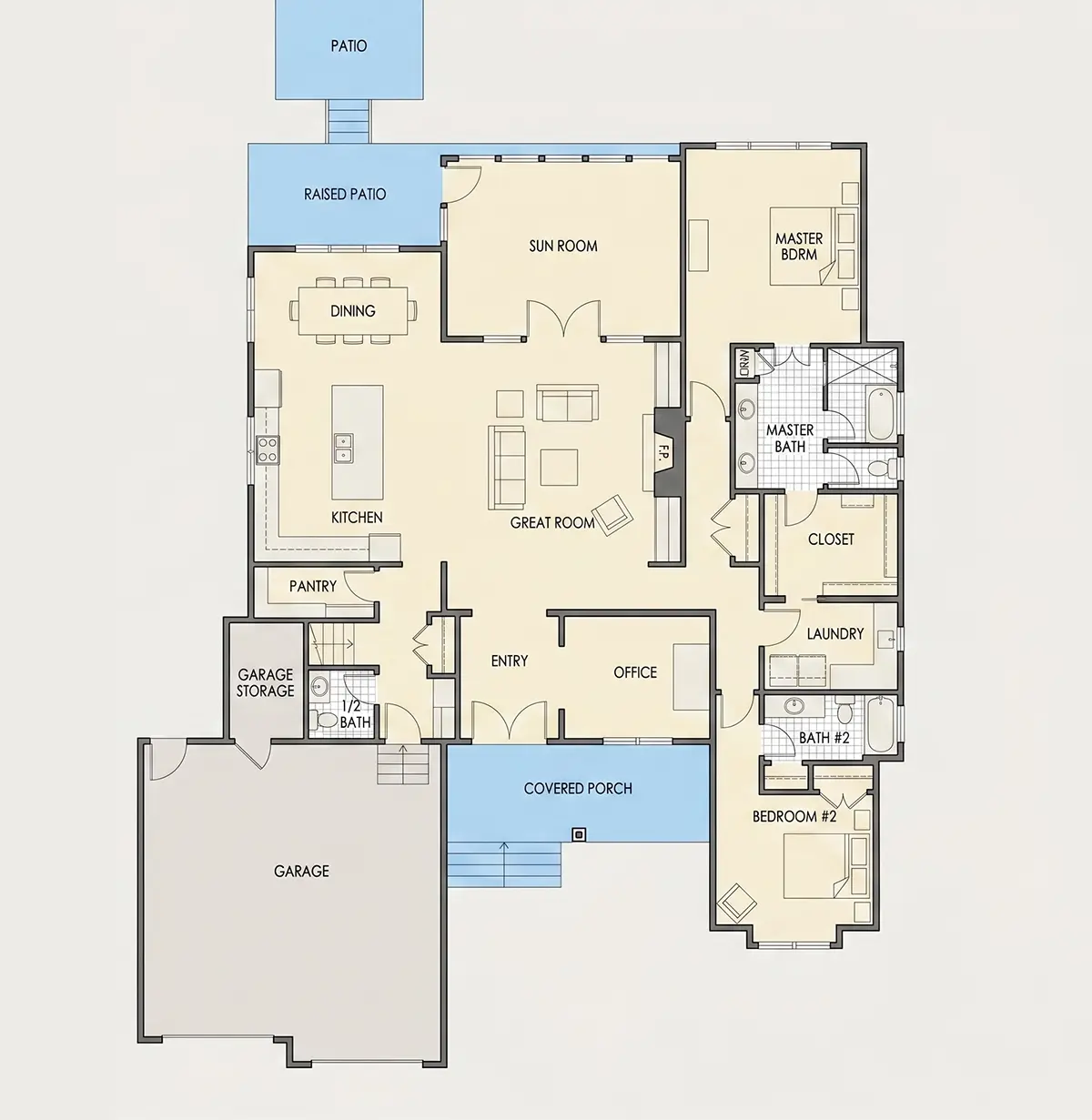 Main Floor 16 – 1.5-Story House Plan 3371 ft²: 3 Beds, Home Office, 3.5 Baths, Open Floor Plan, 2-Car Garage — 90504R
