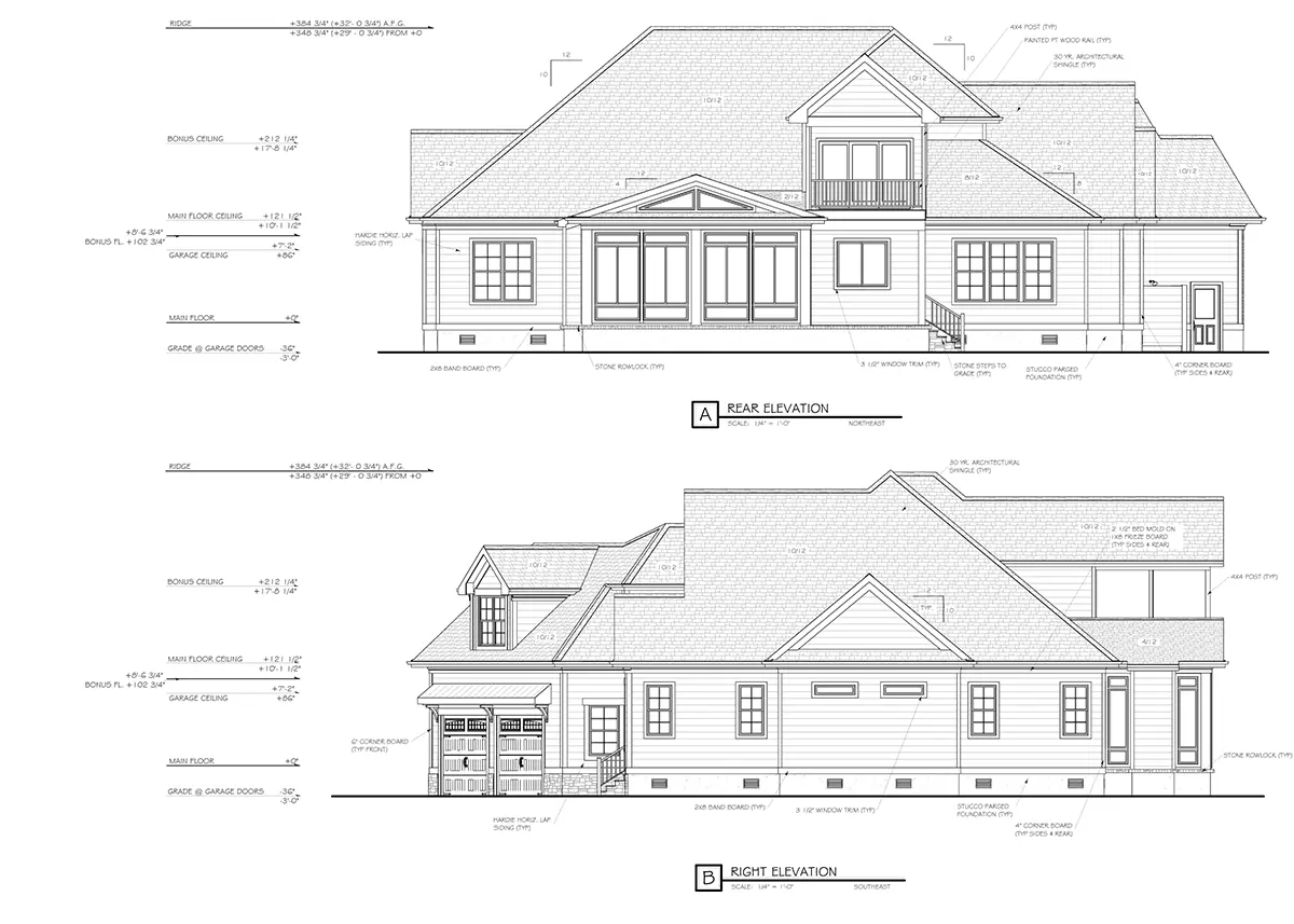 2-Story House Plan 3558 ft²: 4 Beds, Home Office, 6 Baths, Open Floor Plan, 2-Car Garage