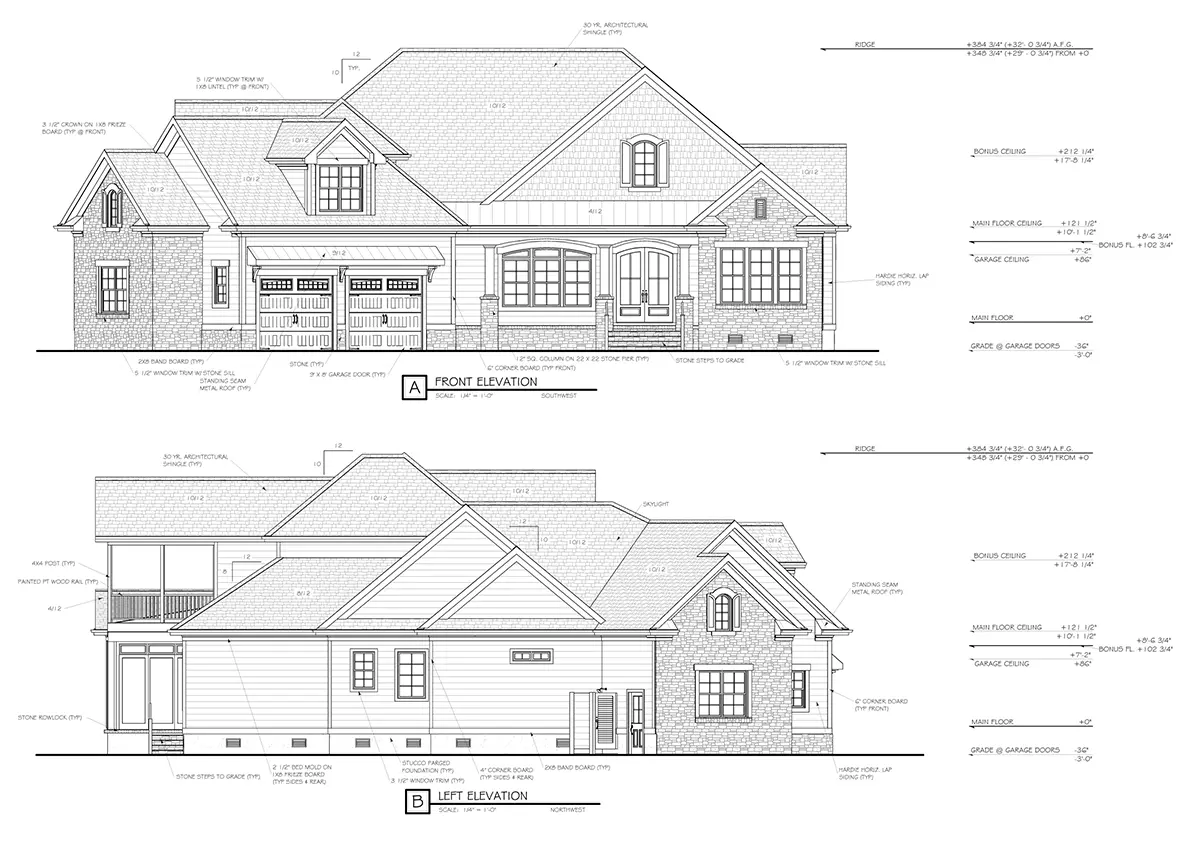 2-Story House Plan 3558 ft²: 4 Beds, Home Office, 6 Baths, Open Floor Plan, 2-Car Garage