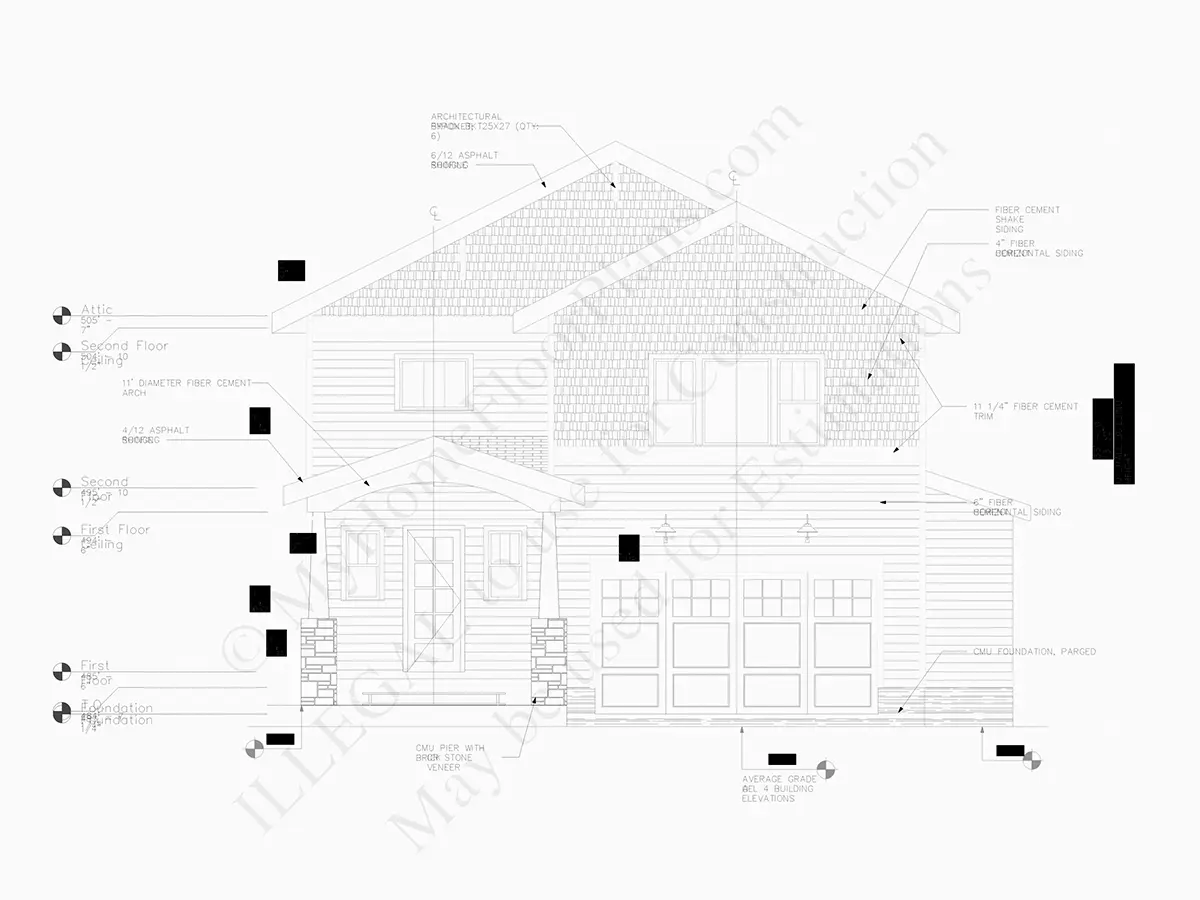 Exterior Elevations 6 – 2-Story House Plan 2470 ft²: 3 Beds, 2.5 Baths, Open Floor Plan, 2-Car Garage — 47889R