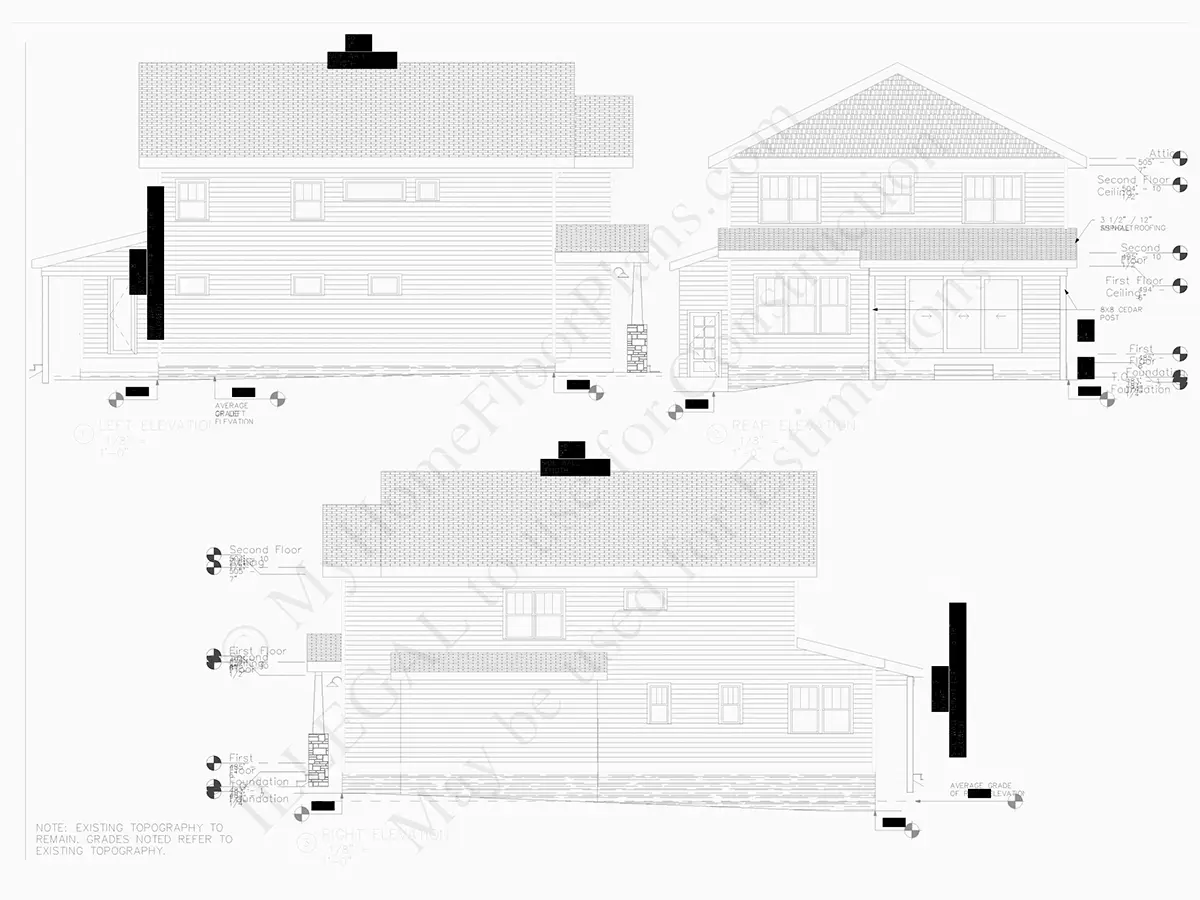 Exterior Elevations 5 – 2-Story House Plan 2470 ft²: 3 Beds, 2.5 Baths, Open Floor Plan, 2-Car Garage — 47889R