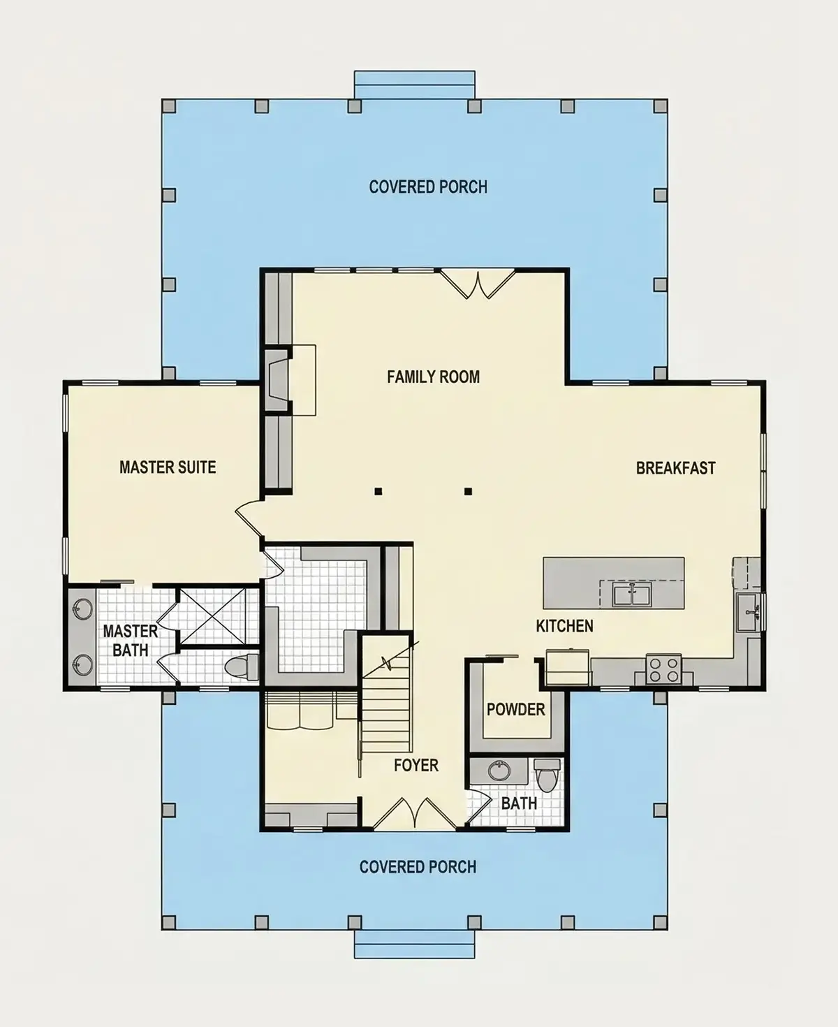 Main Floor 6 – 1.5-Story House Plan 2449 ft²: 4 Beds, 2.5 Baths, Open Floor Plan, without Garage — 80236R