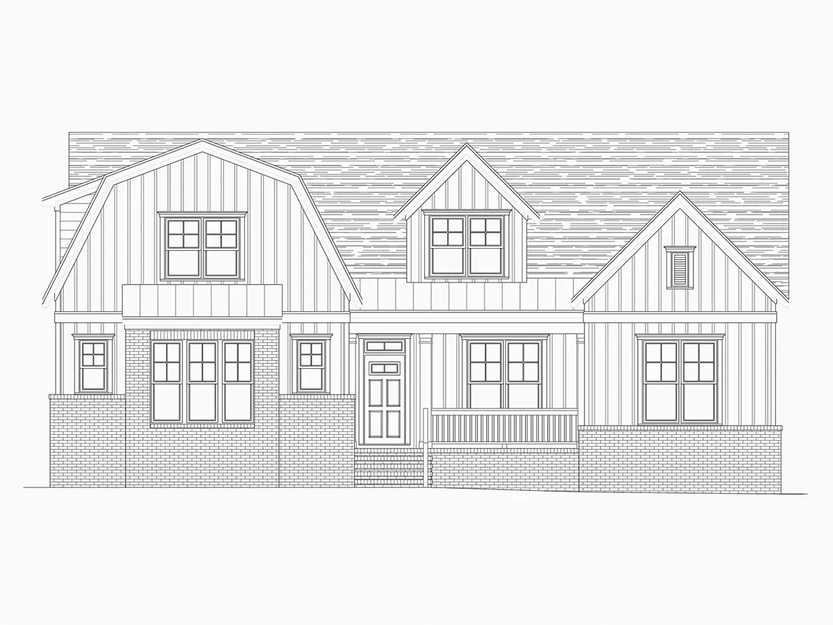 Exterior Elevations 19 – 1.5-Story House Plan 3062 ft²: 4 Beds, 3.5 Baths, Open Floor Plan, 2-Car Garage — 97890R