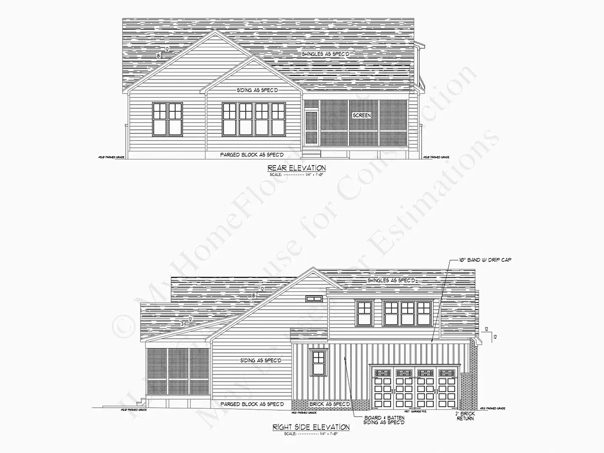 Exterior Elevations 21 – 1.5-Story House Plan 3062 ft²: 4 Beds, 3.5 Baths, Open Floor Plan, 2-Car Garage — 97890R