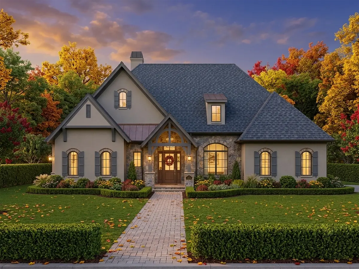 1-Story House Plan 2764 ft²: 2 Beds, Home Office, 3.5 Baths, Open Floor Plan, 2-Car Garage
