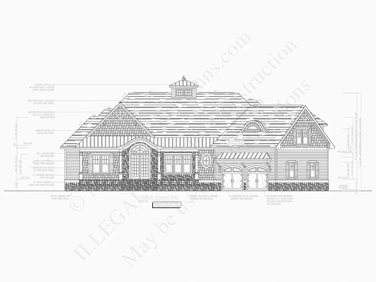 1.5-Story House Plan 3657 ft²: 3 Beds, Home Office, 3.5 Baths, Open Floor Plan, 2-Car Garage