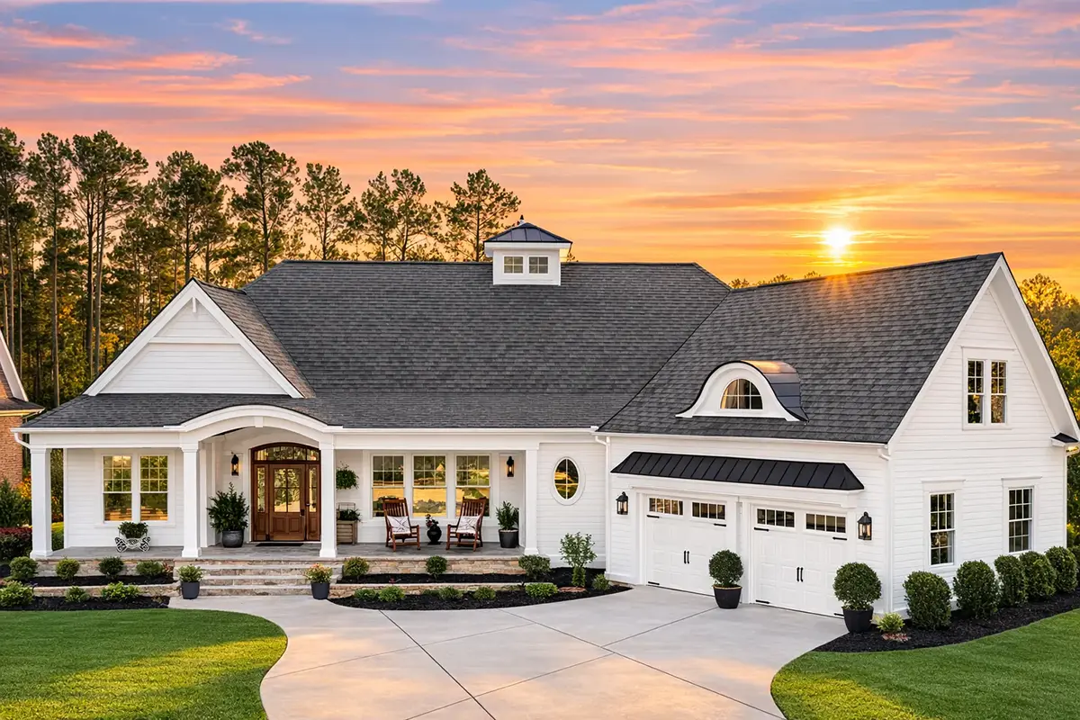 1.5-Story House Plan 3657 ft²: 3 Beds, Home Office, 3.5 Baths, Open Floor Plan, 2-Car Garage
