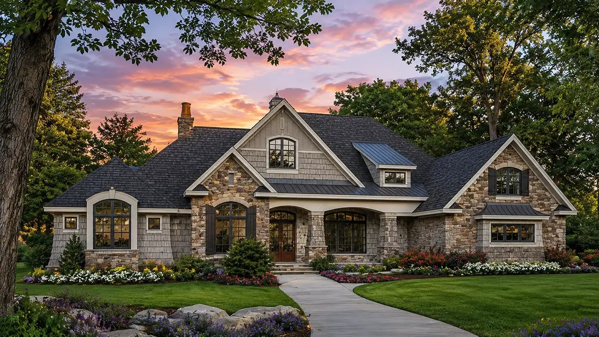1-Story House Plan 3378 ft²: 4 Beds, Home Office, 5 Baths, 3-Car Garage