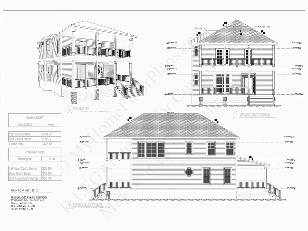 2-Story House Plan 2472 ft²: 3 Beds, Home Office, 3 Baths, Open Floor Plan, without Garage