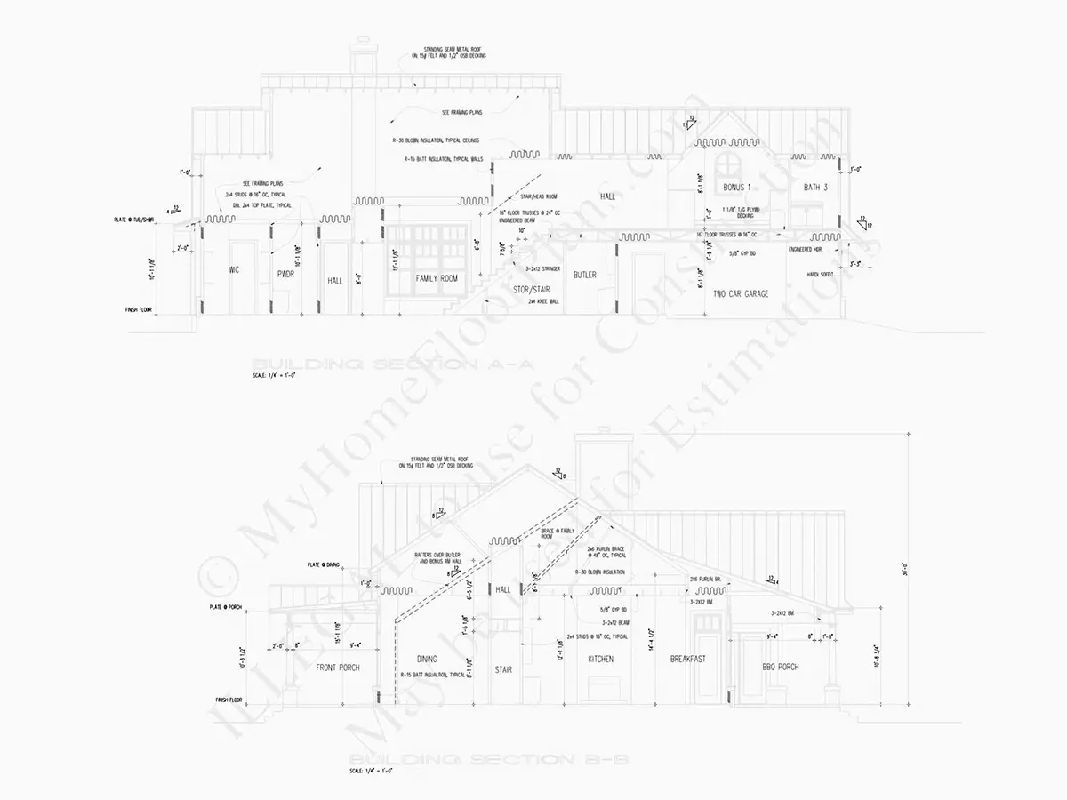 1.5-Story House Plan 2931 ft²: 2 Beds, Home Office, 3.5 Baths, Open Floor Plan, 2-Car Garage