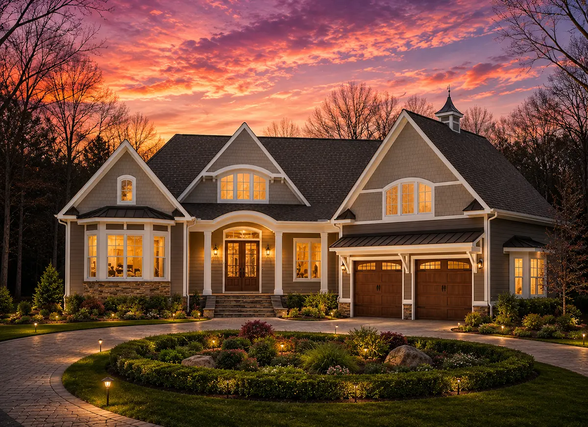 1.5-Story House Plan 3605 ft²: 4 Beds, Home Office, 3.5 Baths, Open Floor Plan, 2-Car Garage