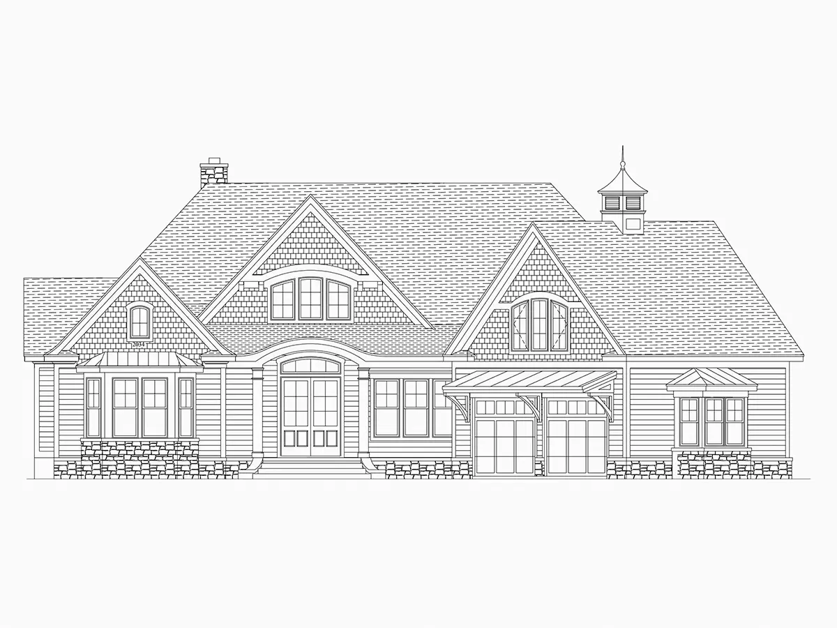 1.5-Story House Plan 3605 ft²: 4 Beds, Home Office, 3.5 Baths, Open Floor Plan, 2-Car Garage