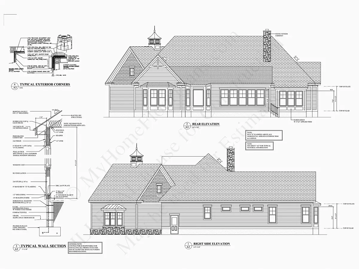 1.5-Story House Plan 3605 ft²: 4 Beds, Home Office, 3.5 Baths, Open Floor Plan, 2-Car Garage