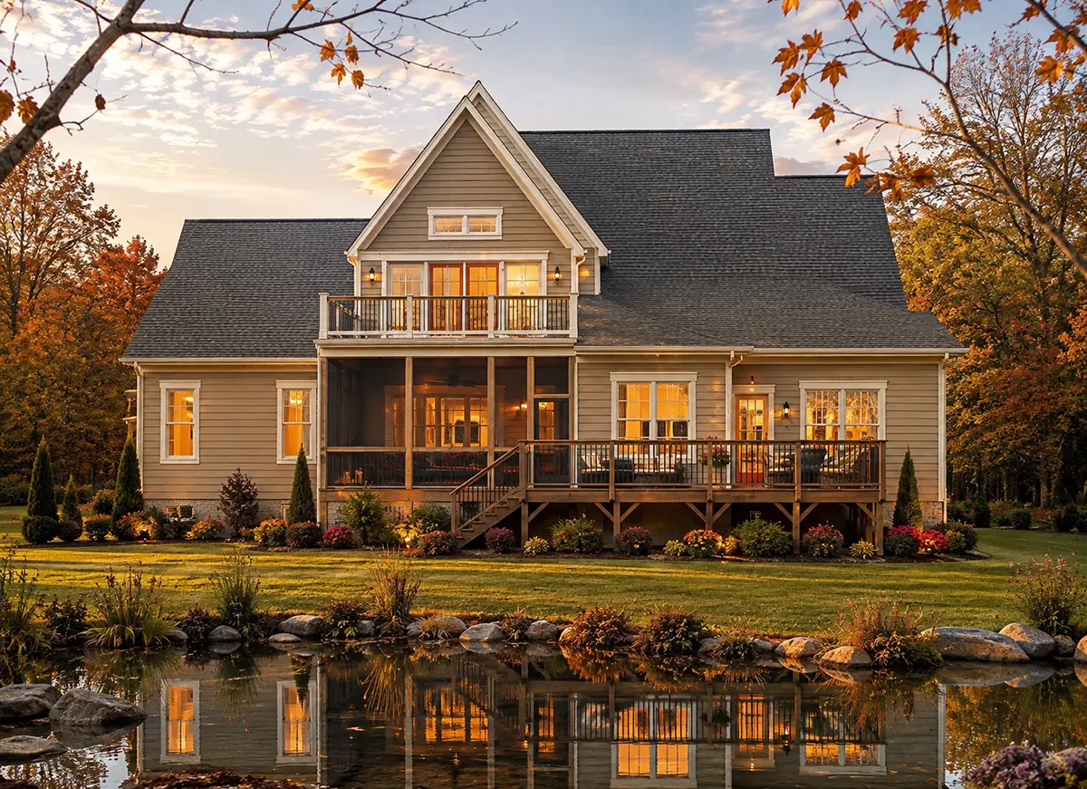 1.5-Story House Plan 4343 ft²: 3 Beds, Home Office, 4.5 Baths, Open Floor Plan, 3-Car Garage