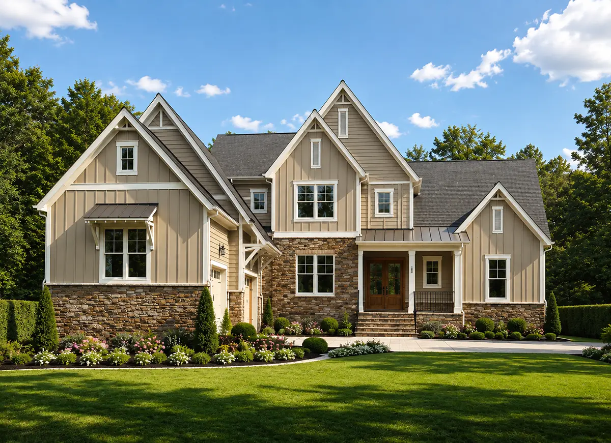 1.5-Story House Plan 4343 ft²: 3 Beds, Home Office, 4.5 Baths, Open Floor Plan, 3-Car Garage
