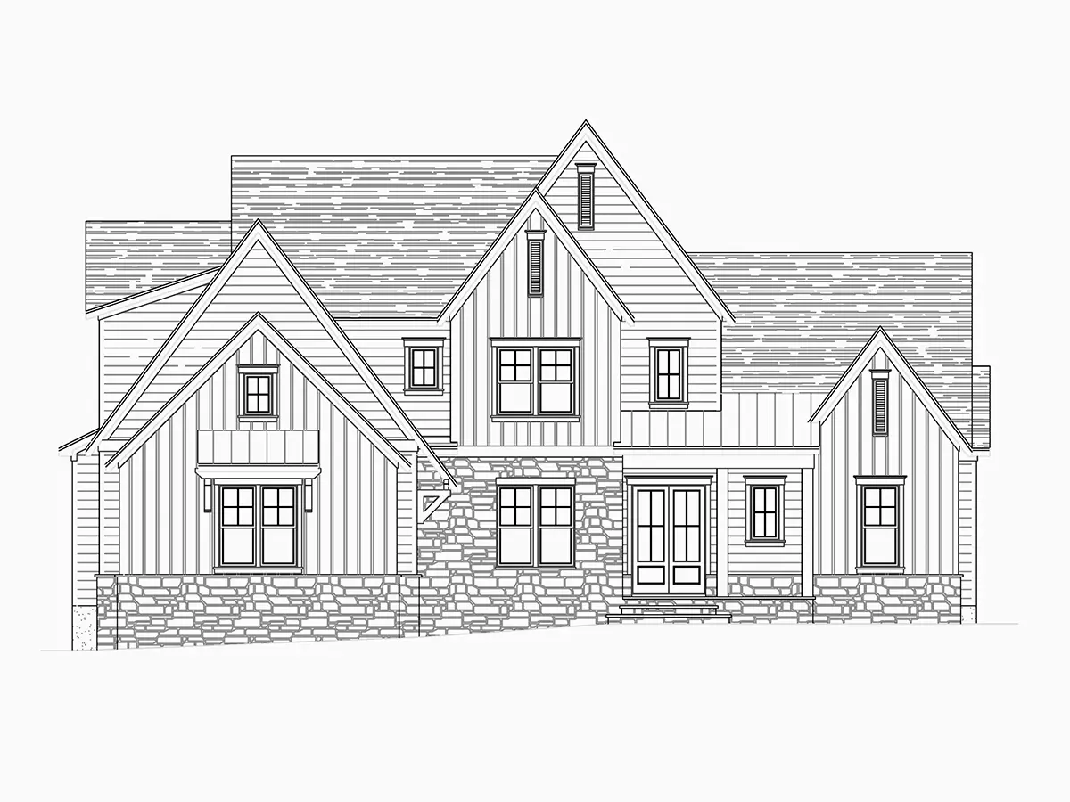 1.5-Story House Plan 4343 ft²: 3 Beds, Home Office, 4.5 Baths, Open Floor Plan, 3-Car Garage