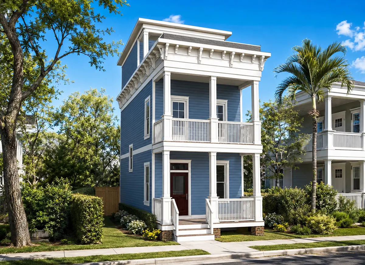 3-Story House Plan 1260 ft²: 2 Beds, 3.5 Baths, Open Floor Plan, without Garage