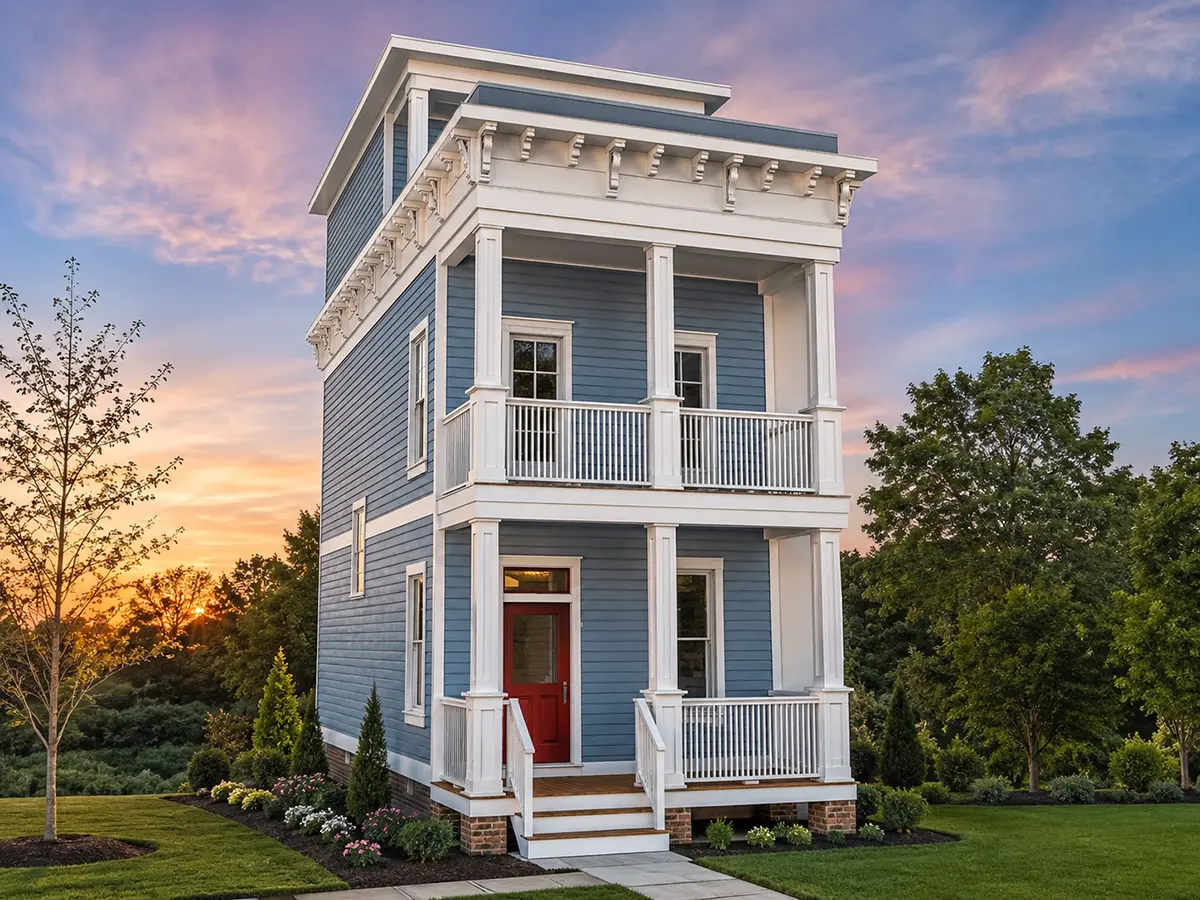 3-Story House Plan 1260 ft²: 2 Beds, 3.5 Baths, Open Floor Plan, without Garage