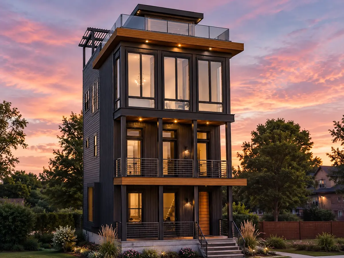 3-Story House Plan 2269 ft²: 3 Beds, Home Office, 2.5 Baths, Open Floor Plan, without Garage
