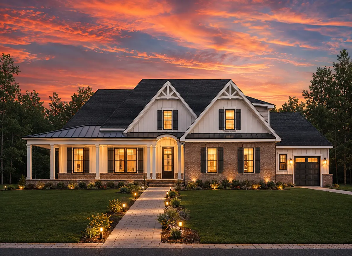 1.5-Story House Plan 3198 ft²: 4 Beds, Home Office, 3.5 Baths, Open Floor Plan, 3-Car Garage