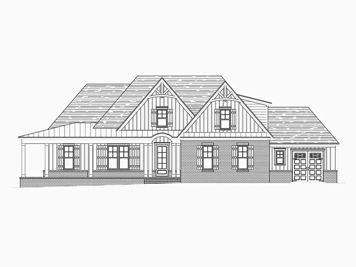 1.5-Story House Plan 3198 ft²: 4 Beds, Home Office, 3.5 Baths, Open Floor Plan, 3-Car Garage