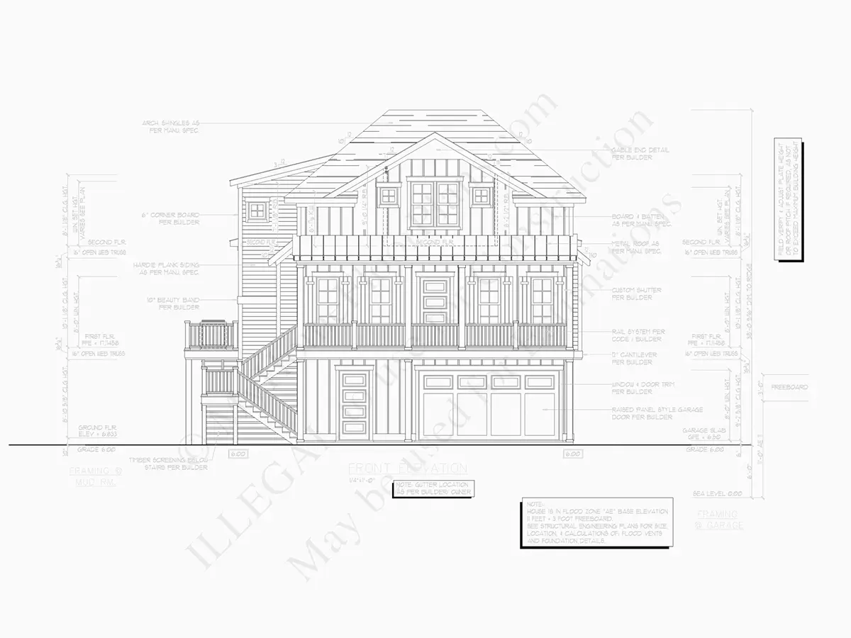 3-Story House Plan 2189 ft²: 3 Beds, 2 Baths, Open Floor Plan, 2-Car Garage