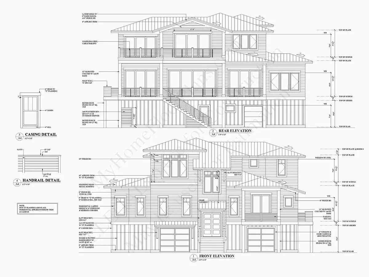 3-Story House Plan 4116 ft²: 4 Beds, Home Office, 3.5 Baths, Open Floor Plan, 4-Car Garage