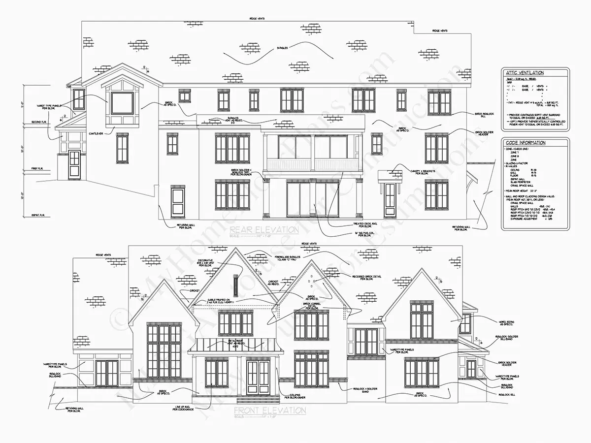 2-Story House Plan with Basement 6800 ft²: 5 Beds, Home Office, 5.5 Baths, Open Floor Plan, 3-Car Garage