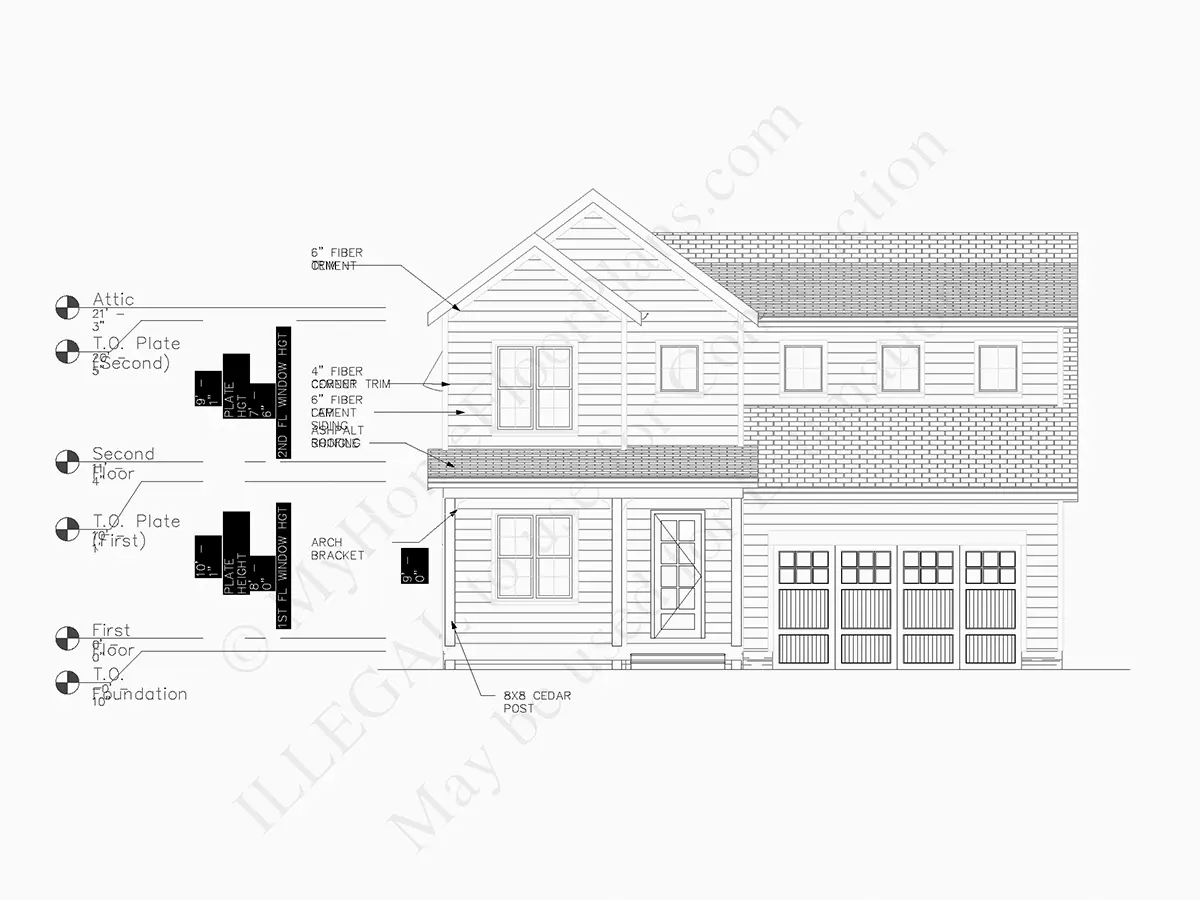 Exterior Elevations 5 – 2-Story House Plan 2583 ft²: 3 Beds, Home Office, 3 Baths, Open Floor Plan, 2-Car Garage — 94159R