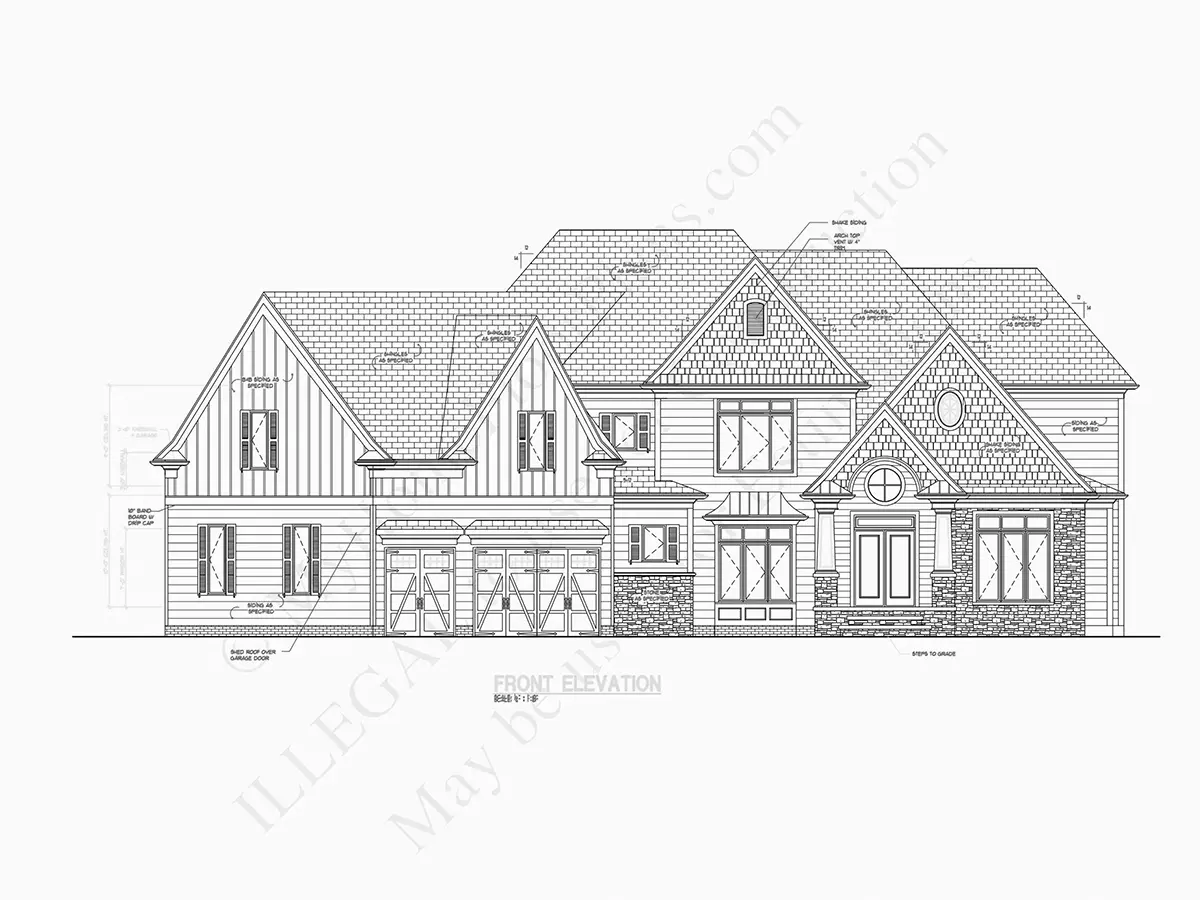 Exterior Elevations 5 – 2-Story House Plan 5350 ft²: 4 Beds, Home Office, 5 Baths, Open Floor Plan, 3-Car Garage — 82132R