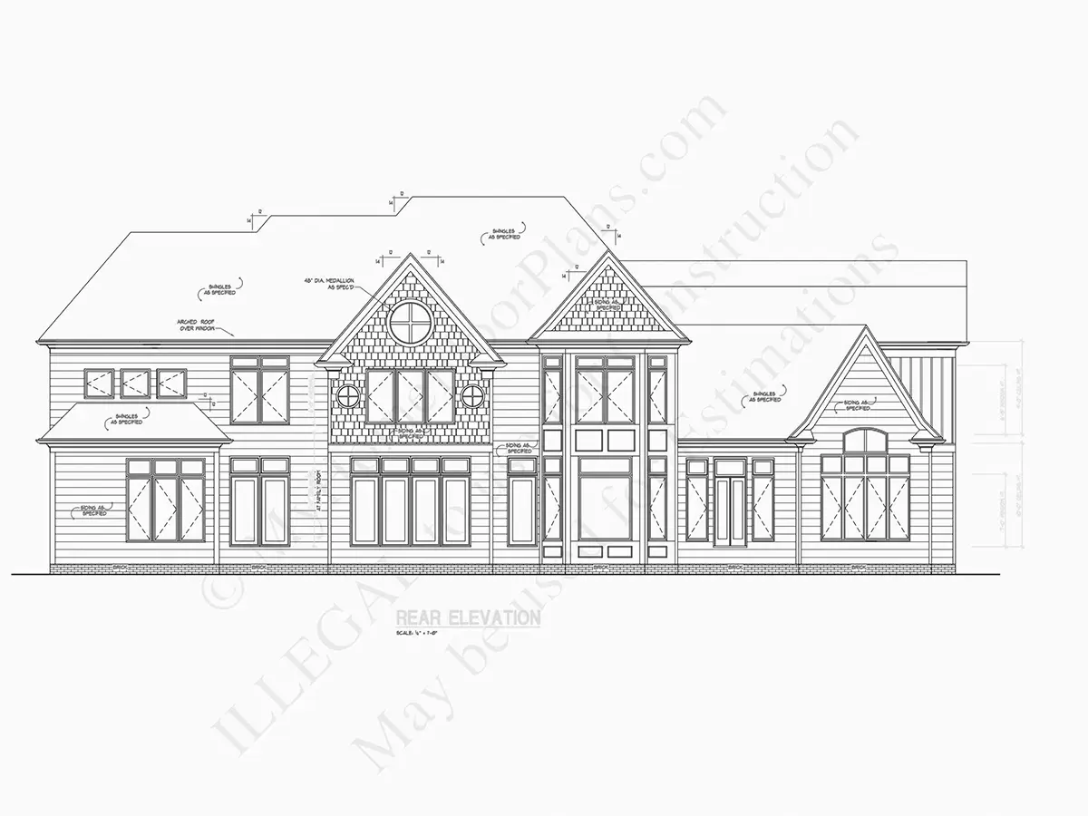 Exterior Elevations 8 – 2-Story House Plan 5350 ft²: 4 Beds, Home Office, 5 Baths, Open Floor Plan, 3-Car Garage — 82132R