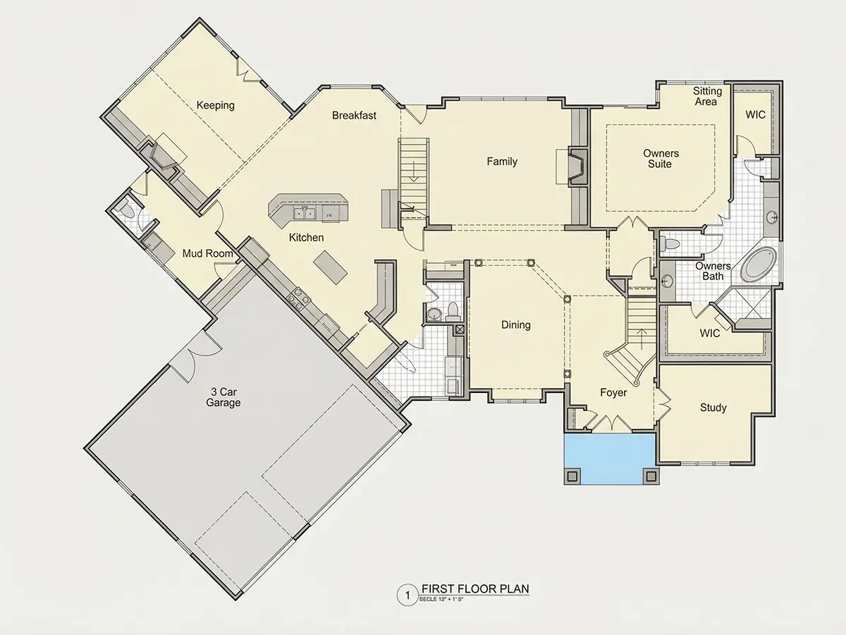 Main Floor 9 – 2-Story House Plan 5350 ft²: 4 Beds, Home Office, 5 Baths, Open Floor Plan, 3-Car Garage — 82132R