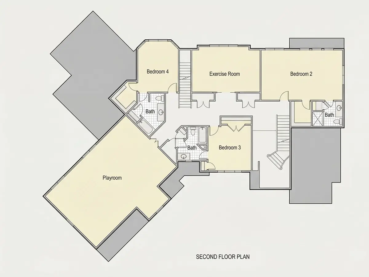 Second Floor 10 – 2-Story House Plan 5350 ft²: 4 Beds, Home Office, 5 Baths, Open Floor Plan, 3-Car Garage — 82132R