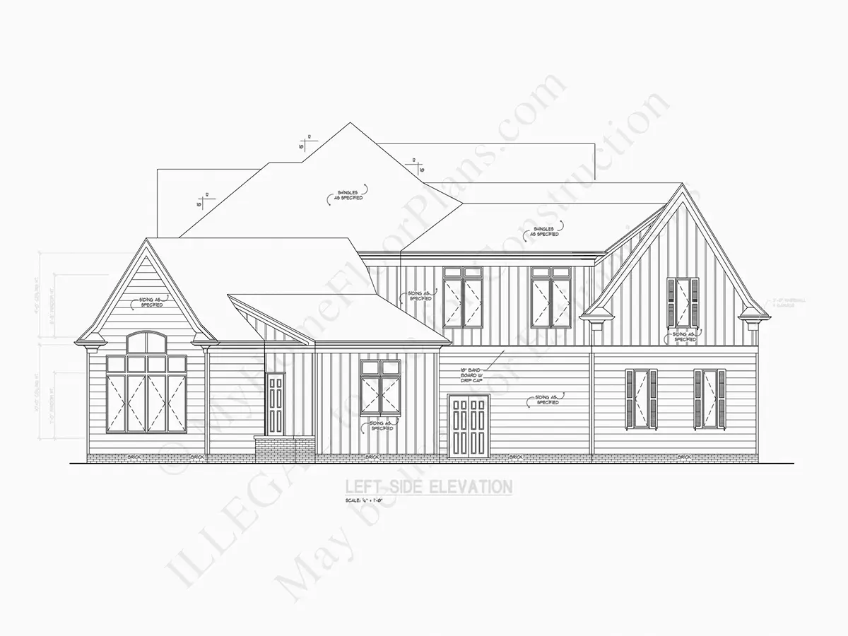 Exterior Elevations 7 – 2-Story House Plan 5350 ft²: 4 Beds, Home Office, 5 Baths, Open Floor Plan, 3-Car Garage — 82132R
